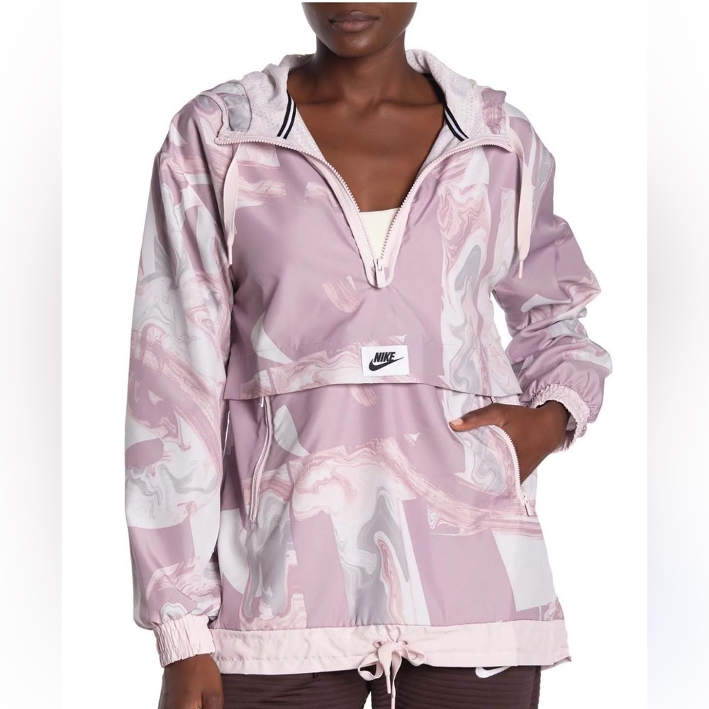 Nike womens tech sport marble pullover hooded windbreaker size medium